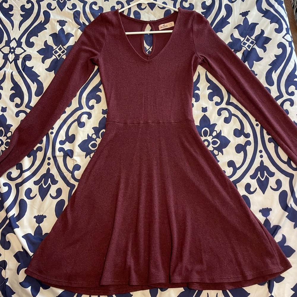 Long Sleeve Maroon Dress from Hollister